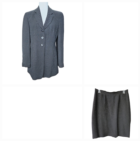 Joseph Janard vintage wool blend skirt suit navy-black silver long jacket sz. 10 - Picture 2 of 16